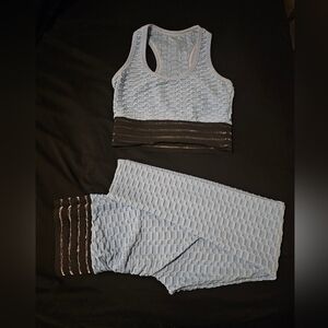 Women's Blue and Black Textured Workout Set